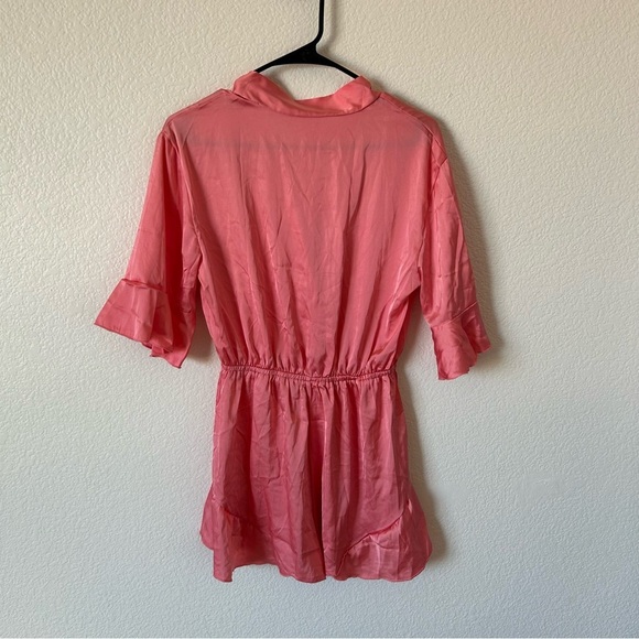 Silky Pink Ruffle Sleeve Bridal, Bridesmaid Romper - Picture 3 of 7